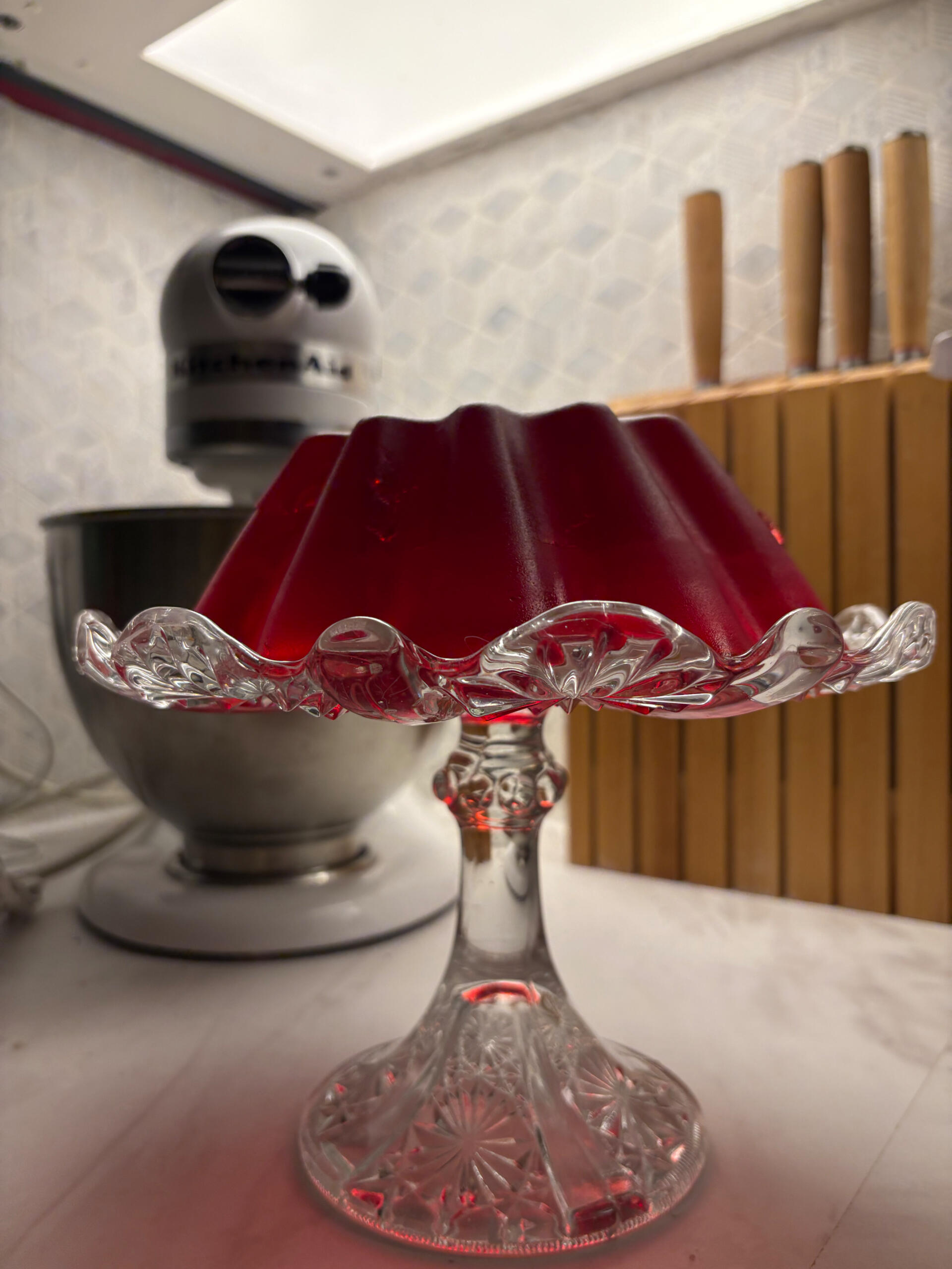 Red jelly on a cake stand Red jelly on a cake stand